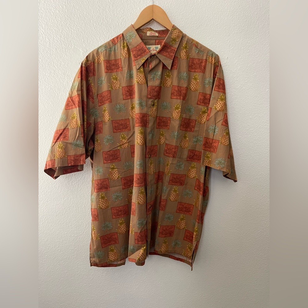Reyn Spooner Pineapple Print Shirt in Brown and Orange